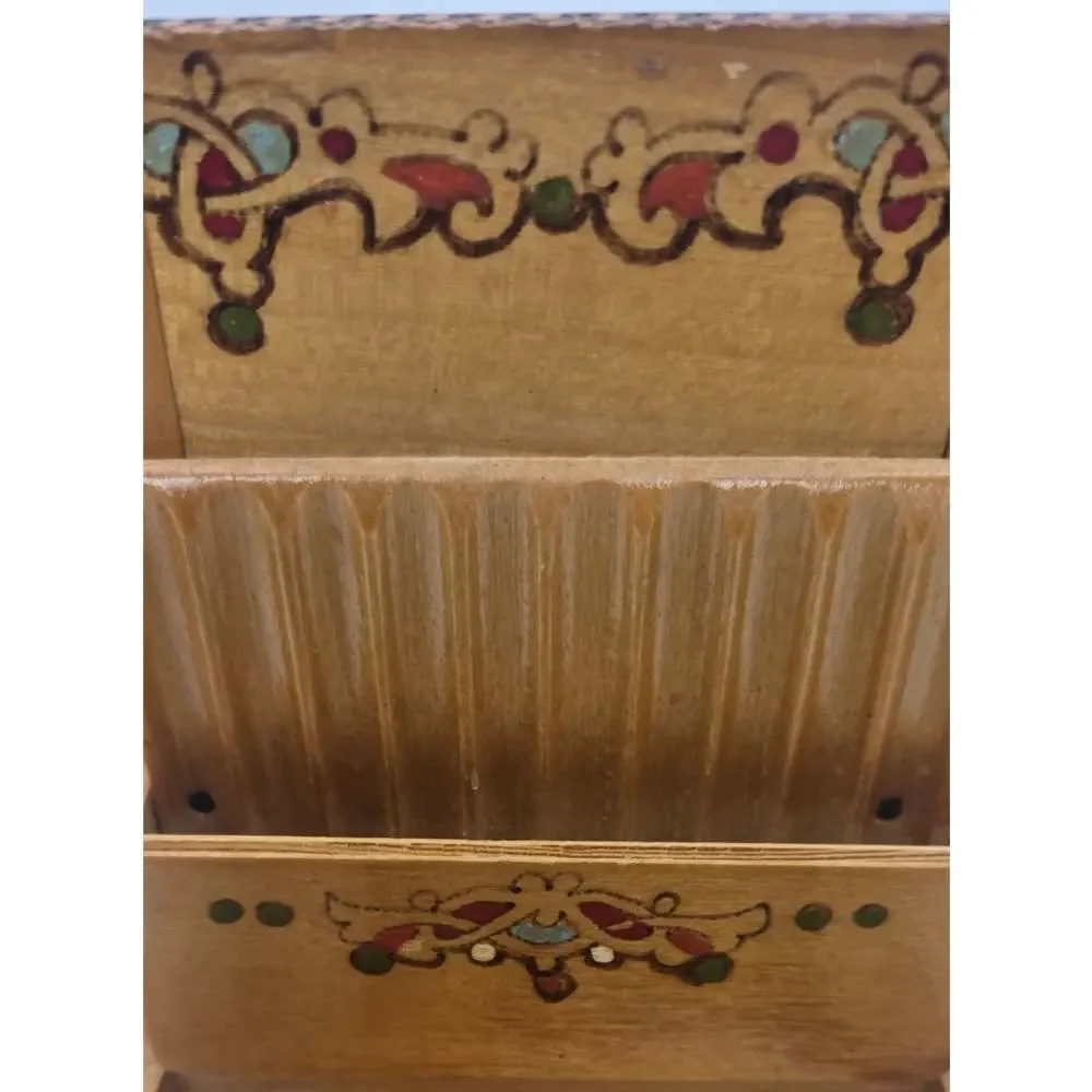 Vintage Wooden Pyrography Cigarette Box Pre-Loved